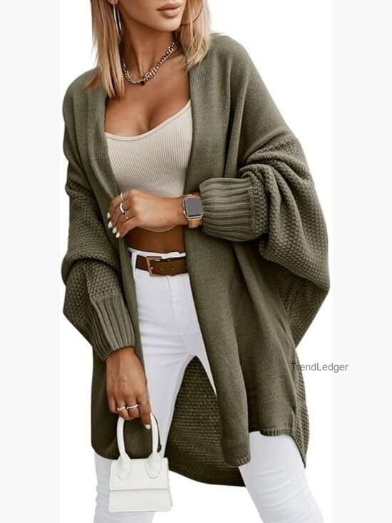Sweaters - Oversized Open Front Batwing Sleeve Long Cardigan Sweater Women Fall